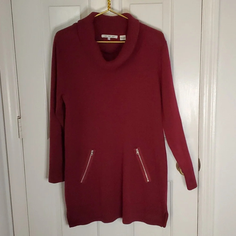Eight Eight Eight Womens Long Sleeve Drape Neck Long Sweater or Mini Dress